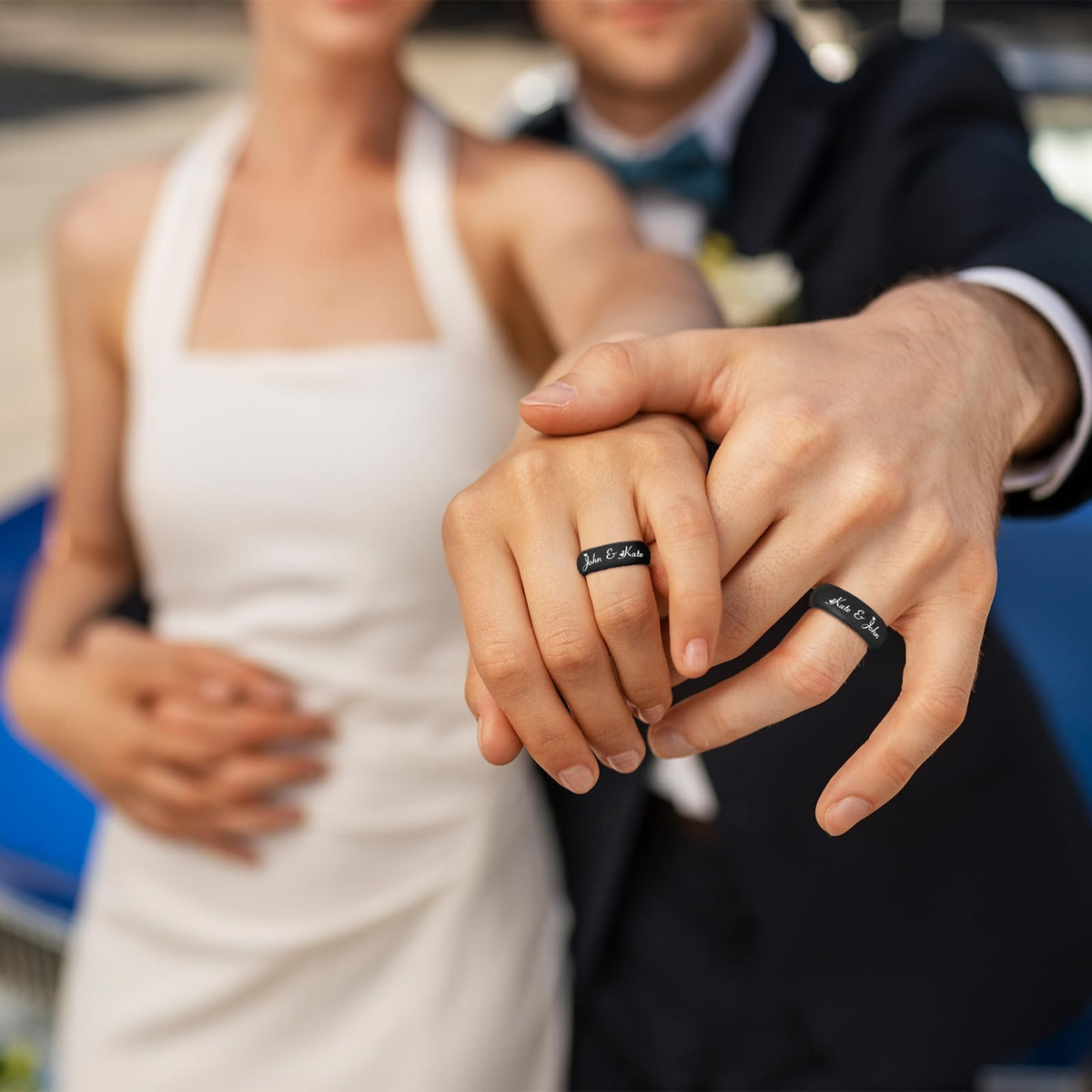 3UMeter 2Pcs Personalized Silicone Rings for Couples Custom Breathable Rubber Wedding Bands Men Women Engrave Silicone Wedding Bands for Him and Her Birthday Christmas Gift for Husband Wife