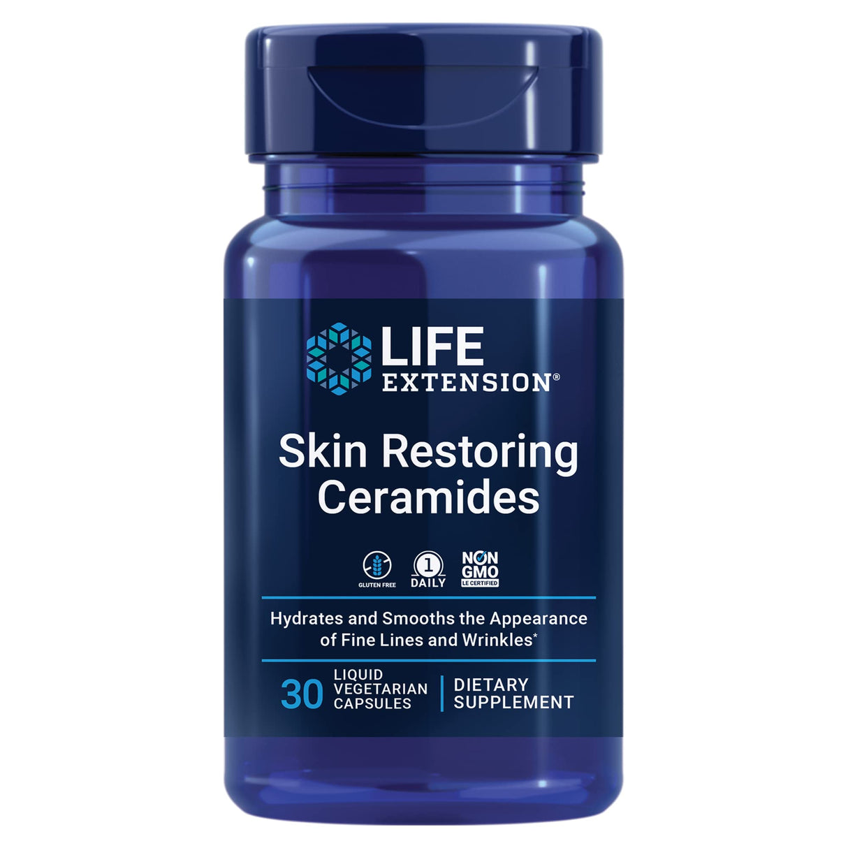 Life Extension Skin Restoring Ceramides - Promotes Hydration & Encourages Healthy Ceramide Levels in Skin - Once-Daily Oral Supplement - Non-GMO, Gluten-Free – 30 Liquid Vegetarian Capsules