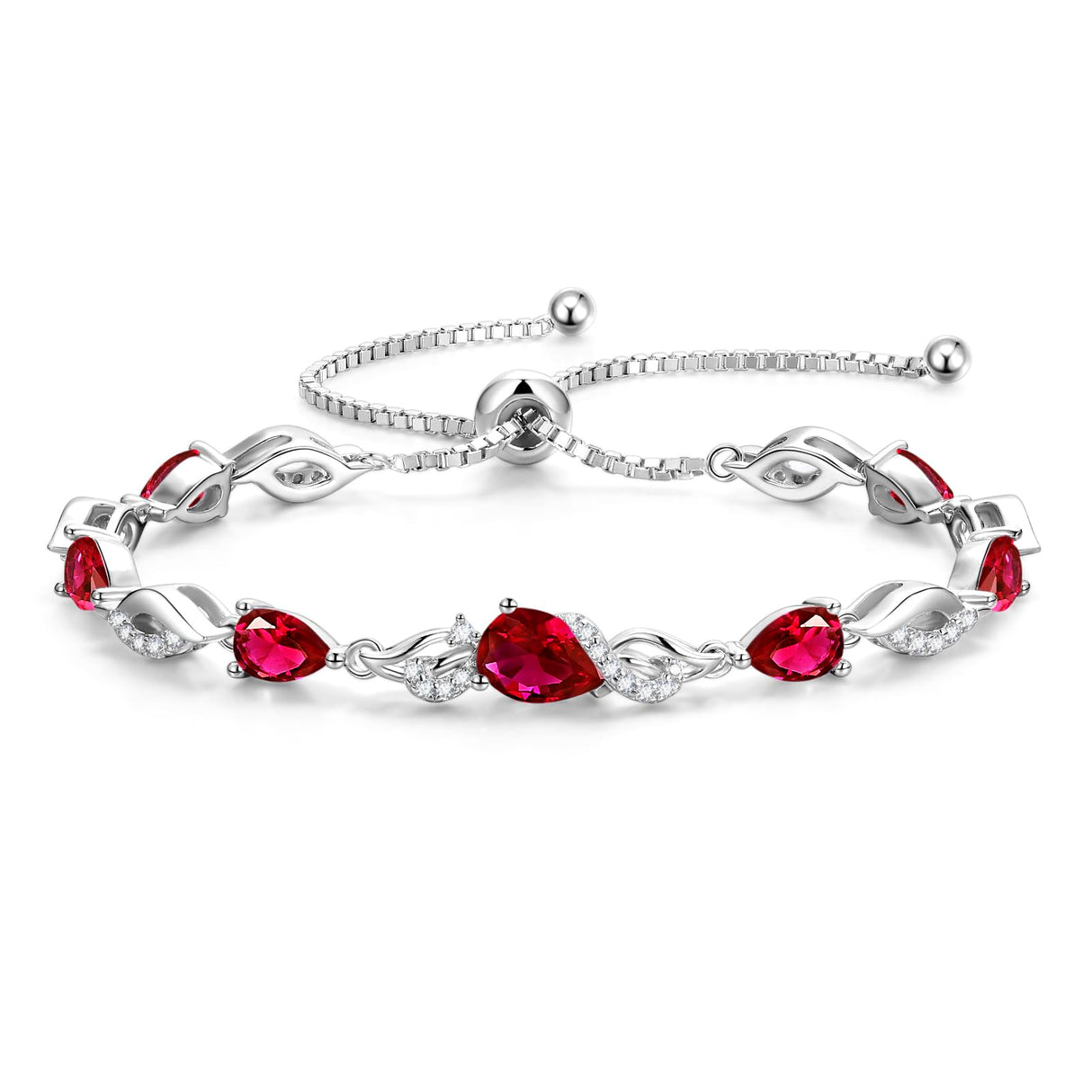 FANCIME July Birthstone Teardrop Ruby Tennis Bracelet for Women, Sterling Silver 9x7mm main Gemstone Bolo Adjustable Chain Bracelet Fine Jewelry Birthday Gifts for Women Mom Wife Her