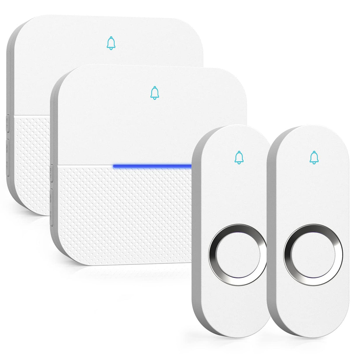 AIDA Lighted Wireless Doorbell for Home, Waterproof Battery Doorbell Wireless 1,000ft Range, 5 Volume Levels with 58 Chimes & LED Flash on Receiver (White, 2 Buttons & 2 Receivers)