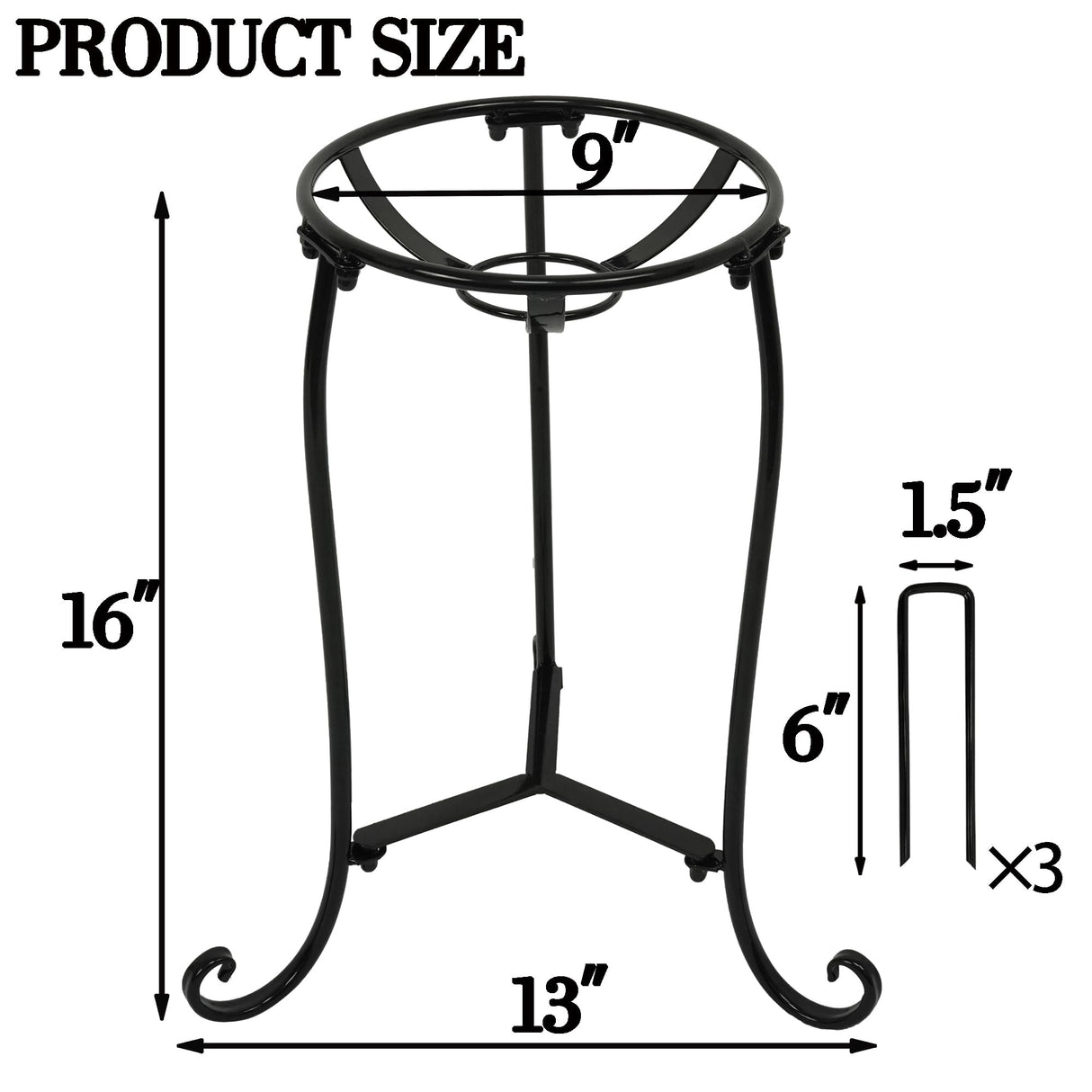 Polyjkl 16" Tall Gazing Ball Stand for 10-12 inch Balls, Black Metal Gazing Globe Display Holder Stands for Outdoor Garden Clearance, 9" L x 9" W x 16" H