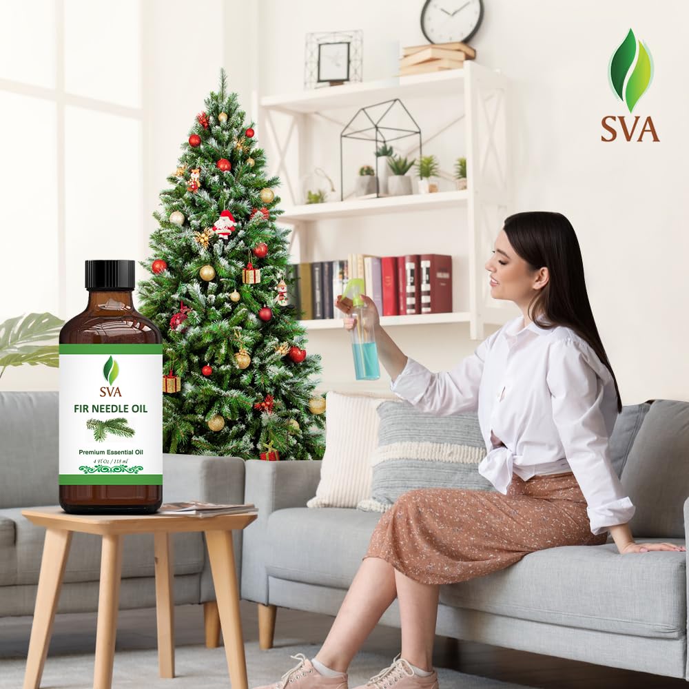 SVA Fir Needle Essential Oil – 4 Fl Oz – 100% Natural Fir Needle Oil - for Diffuser, Hair Care, Face, Skin Care, Aromatherapy, Scalp and Body Massage, Soap and Candle Making – with Dropper