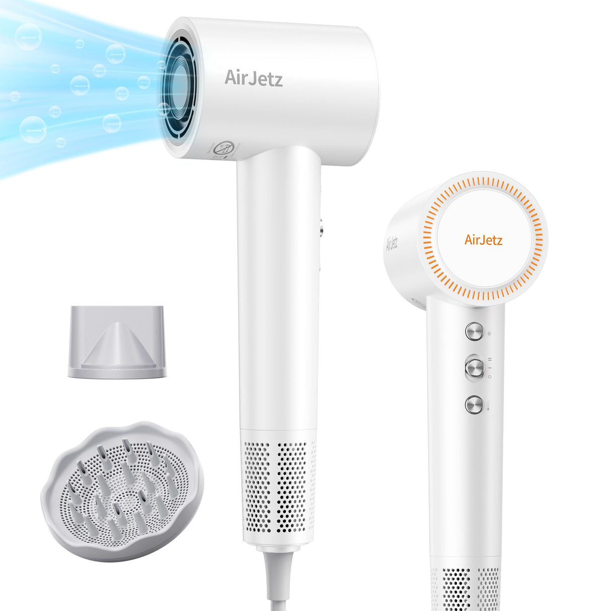 Hair Dryer, 110,000 RPM High-Speed Ionic Blow Dryer for Fast Drying, Professional Lightweight Hairdryer with Diffuser, Magnetic Nozzle, 4 Temps & 2 Speeds, Low Noise for Travel - White