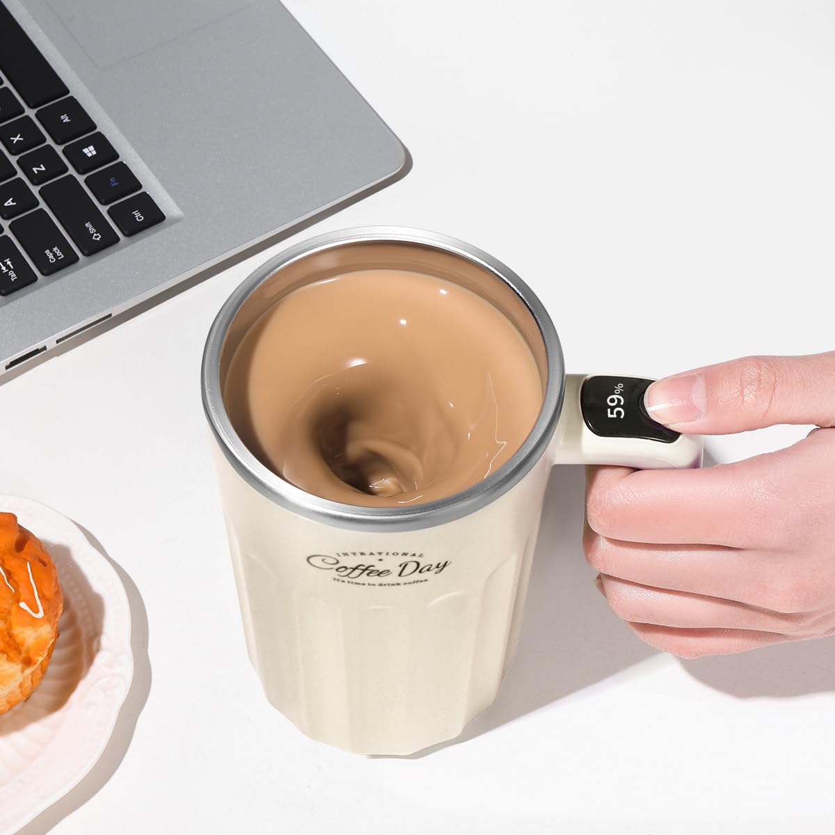 TLINNA Drink Stirrer,Self Stirring Mug,Self Stirring Coffee Mug,Suitable for Coffee, Milk, Cocoa and Other Beverages (Cream)