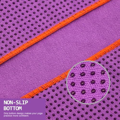 Eunzel Hot Yoga Towel - Microfiber Non Slip Yoga Mat Towel with Grip Dot Sweat Absorbent Towel for Hot Yoga, Pilates and Fitness 72" x 24", Purple/Orange
