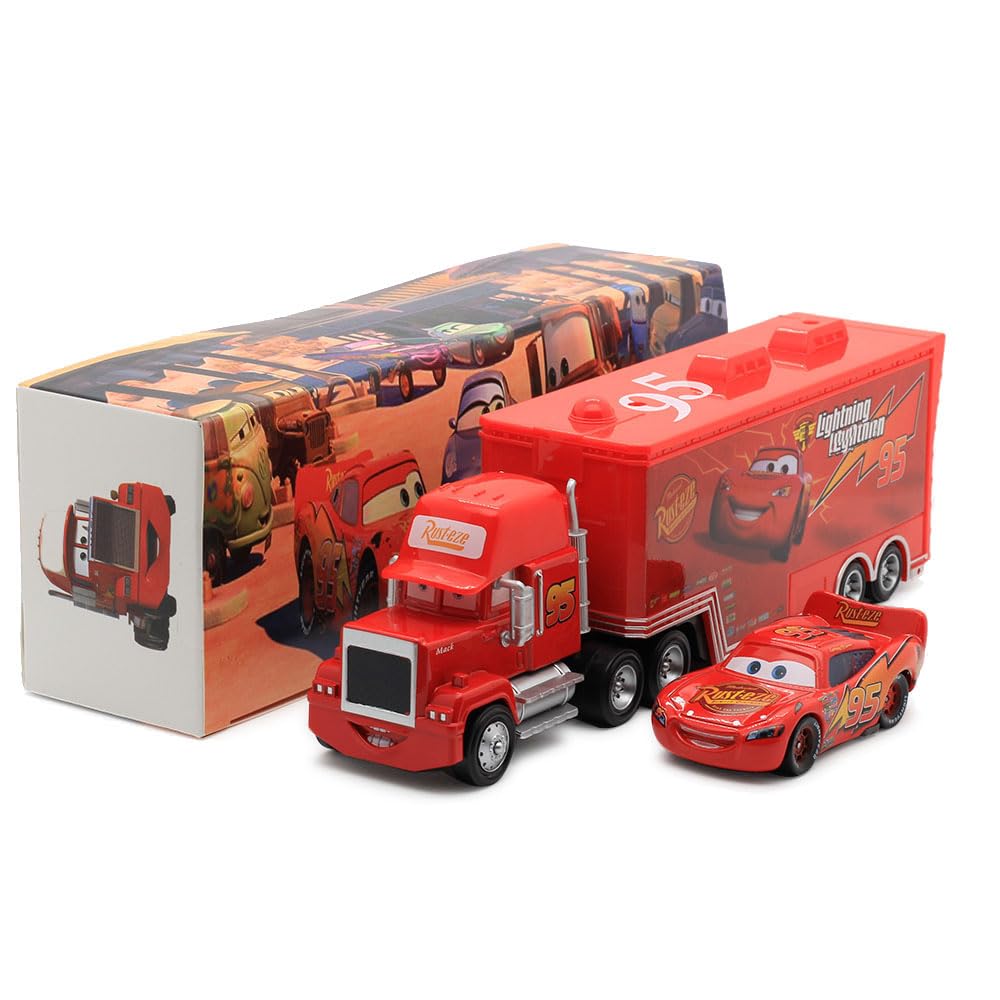 SVORUFY Car 2 3 Toys, Truck and Car Set, Movie Car, Metal and Plastic Material, Children's Christmas and Birthday Gifts (Mack Truck Uncle)