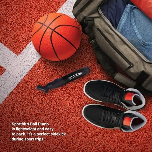 SPORTBIT Ball Pump for Sports Balls - Push & Pull Inflating System - Hand Pump for All Exercise Balls - Volleyball Pump, Basketball Inflator, Football & Soccer Ball Air Pump - Goes with 5 Needles Set
