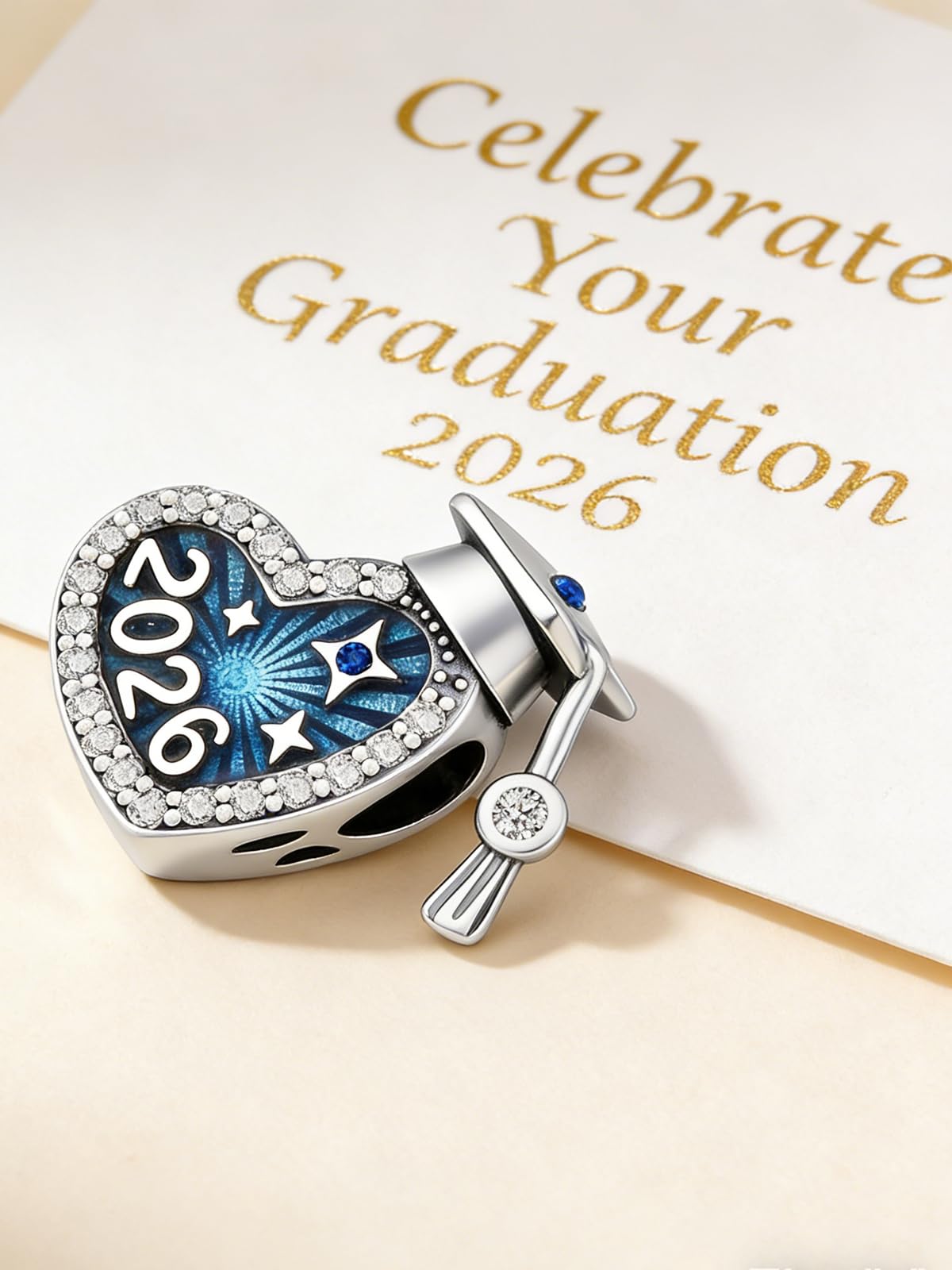KEQ S925 Silver 2026 Graduation Cap Charms for Pandora Bracelets Necklace