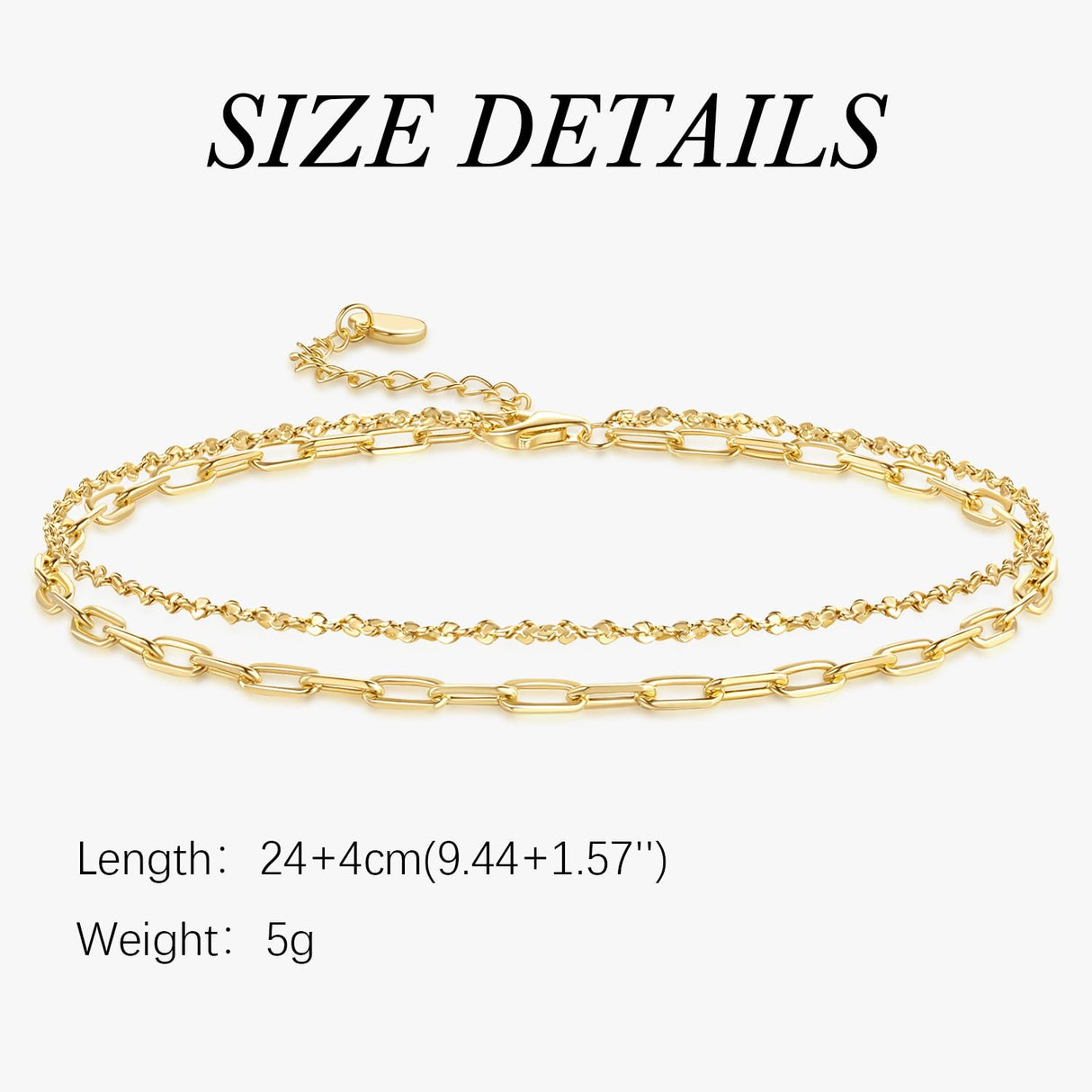 DIVAS MODE 14K Gold Anklets for Women Gold Ankle Bracelets for Women Double-Layer Design Delicate Chain Stacked with Paperclip Link Anklets for Womens ankles bracelets