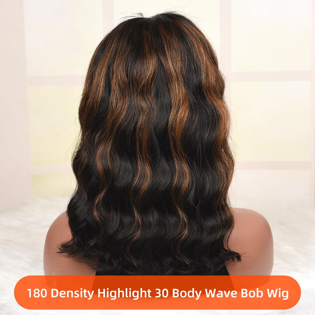 CIYOO 1B/30 Ombre Highlight Bob Wig Human Hair 14 inch Body Wave Bob Wig Loose Wavy 13x4 Highlight HD Lace Frontal Bob Wig Human Hair 180% Density Pre Plucked Ombre Colored Short Wigs for Black Women