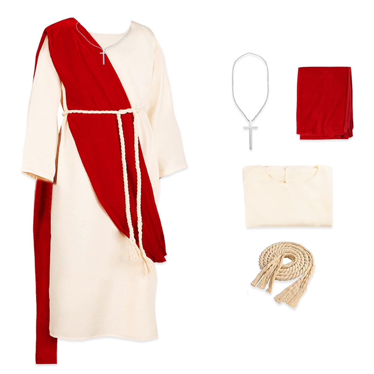 Yickoon Kids Jesus Saint Biblical Robe Costume Necklace Scarf Shawl Waist Rope Cosplay for Kids Halloween Easter Christmas M