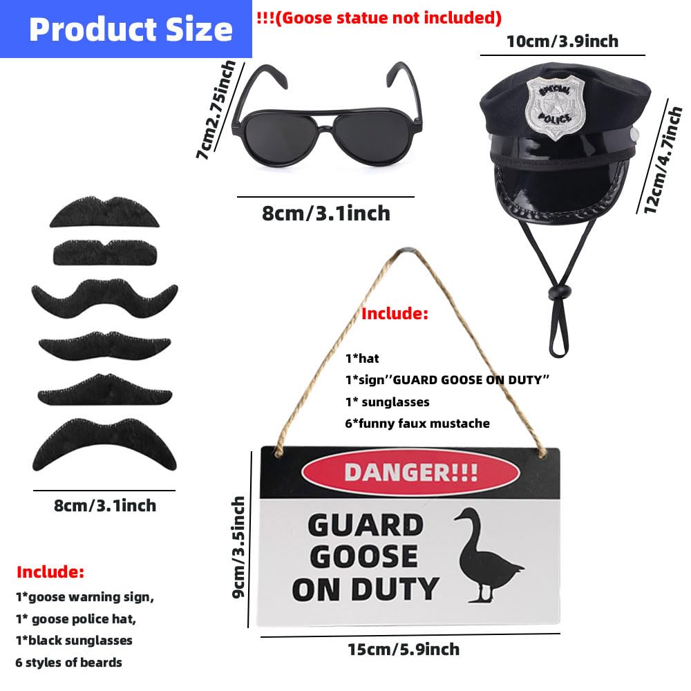 ZANOLY 9pcs Goose Outfit,Porch Goose Outfits,Lawn Goose Statue Costume for 17"/23" Cement Patio Garden Outdoor Statue Decor,Police Hat Eyeglasses PVC Sign Danger Guard Goose on Duty (Police)
