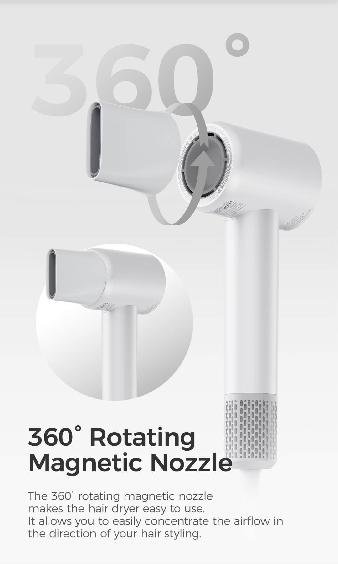 Tideway High-Speed Hairdryer Titanium Editionr with 110,000 RPM Brushless Motor – Lightweight 1.3lb, 2× Faster Drying, 59dB Low Noise, 360° Magnetic Nozzle & 4-Color LED Ring