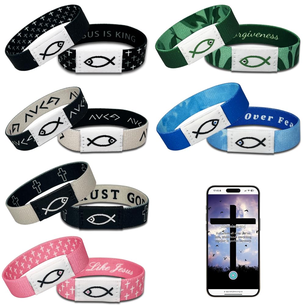 CLZWiiN 6Pcs Daily Bible Verse Bracelets, Jesus Christian Bracelet with NFC, Bible Verses Elastic Wearable, Christian for Women Men Teens Gifts (Color-08)
