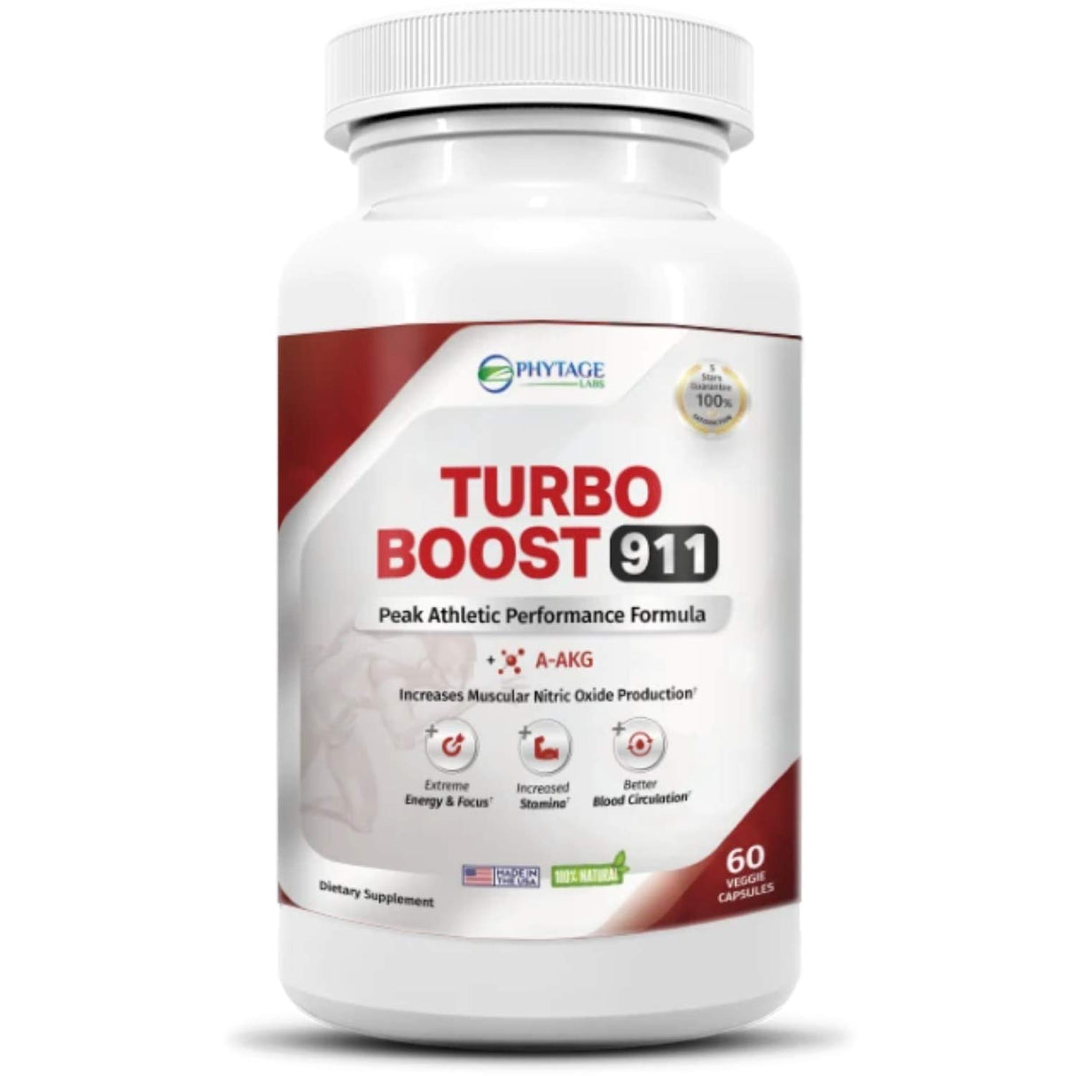 Phytage Labs Turbo Boost 911 Nitric Oxide Booster, Circulation, Energy Boost, Mental Focus (N-O) Supplement – 60 Capsules