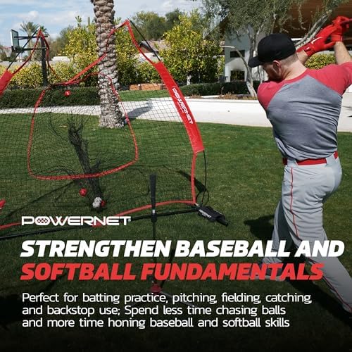 PowerNet Baseball Softball Practice Net 7x7 with Baseball Accessories for Practice Pitching, Batting & Fielding, Ball Caddy, Weighted Baseballs, Tee