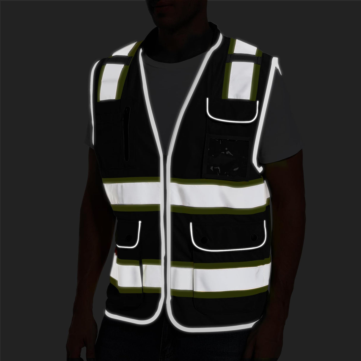 ArcRidge Reflective Safety Vest for Men and Women - High Visibility Construction Vest - Dual Tone Reflective Strips (Black, Large)
