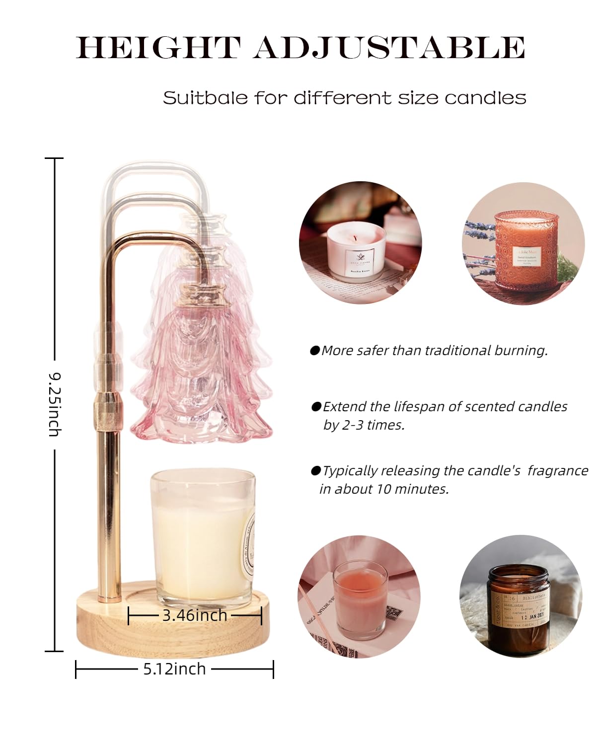 SupBri Candle Warmer Lamp with Timer, Adjustable Height and Dimmable, Birthday Christmas Gifts for Women, Mothers Day Gifts for Mom, Unique House Warming Gifts New Home Decor(Pink)