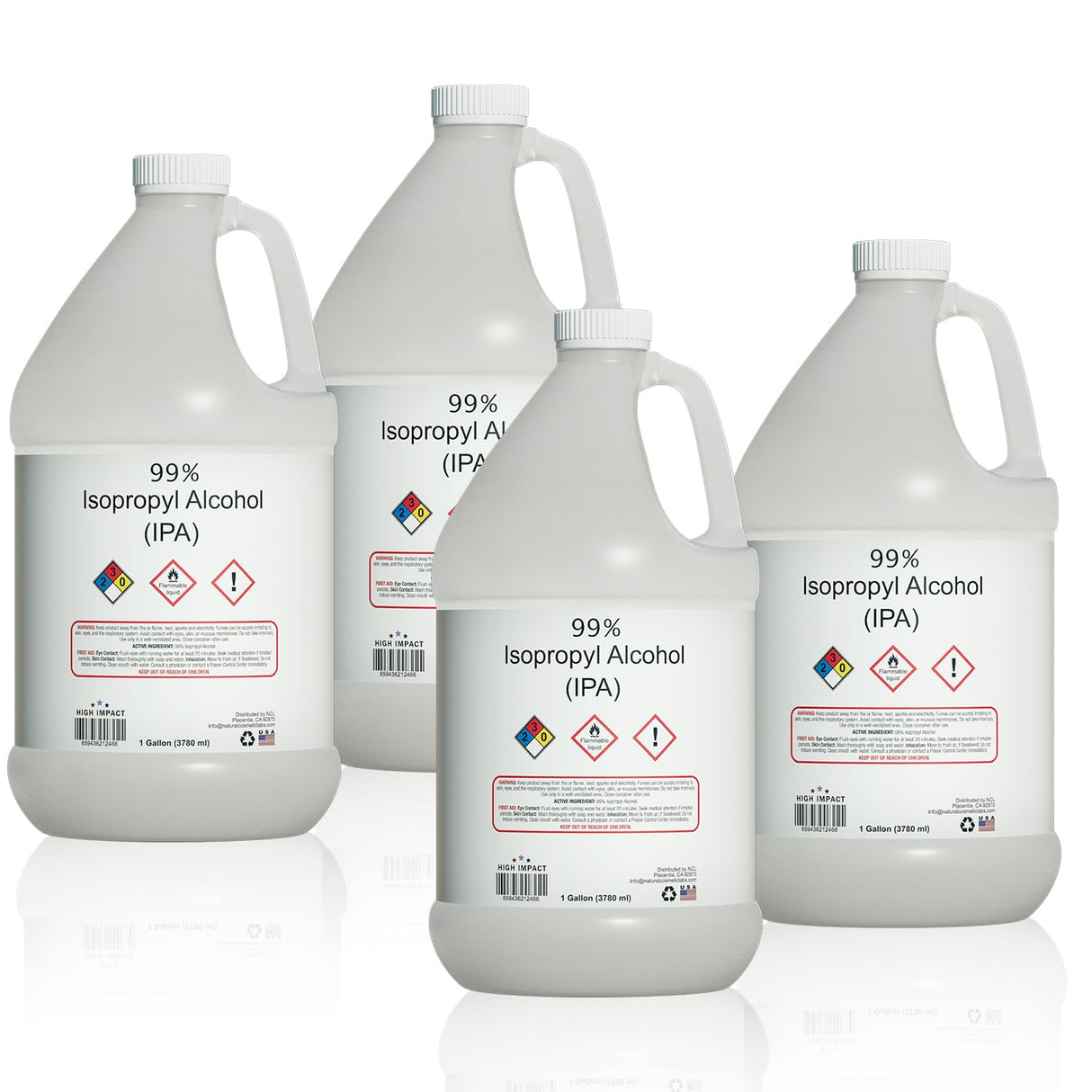 High Impact 99% Liquid Isopropyl Alcohol (IPA) Liquid Gallon - Made in USA - Pack of 4