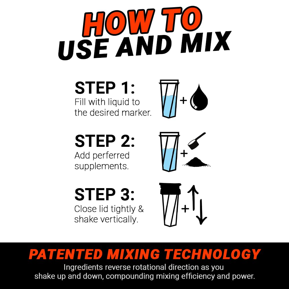 HELIMIX 1.5 Vortex Blender Shaker Bottle Holds Upto 20oz | No Blending Ball or Whisk | USA Made | Portable Pre Workout Whey Protein Drink Shaker Cup | Mixes Cocktails Smoothies Shakes | Top Rack Safe