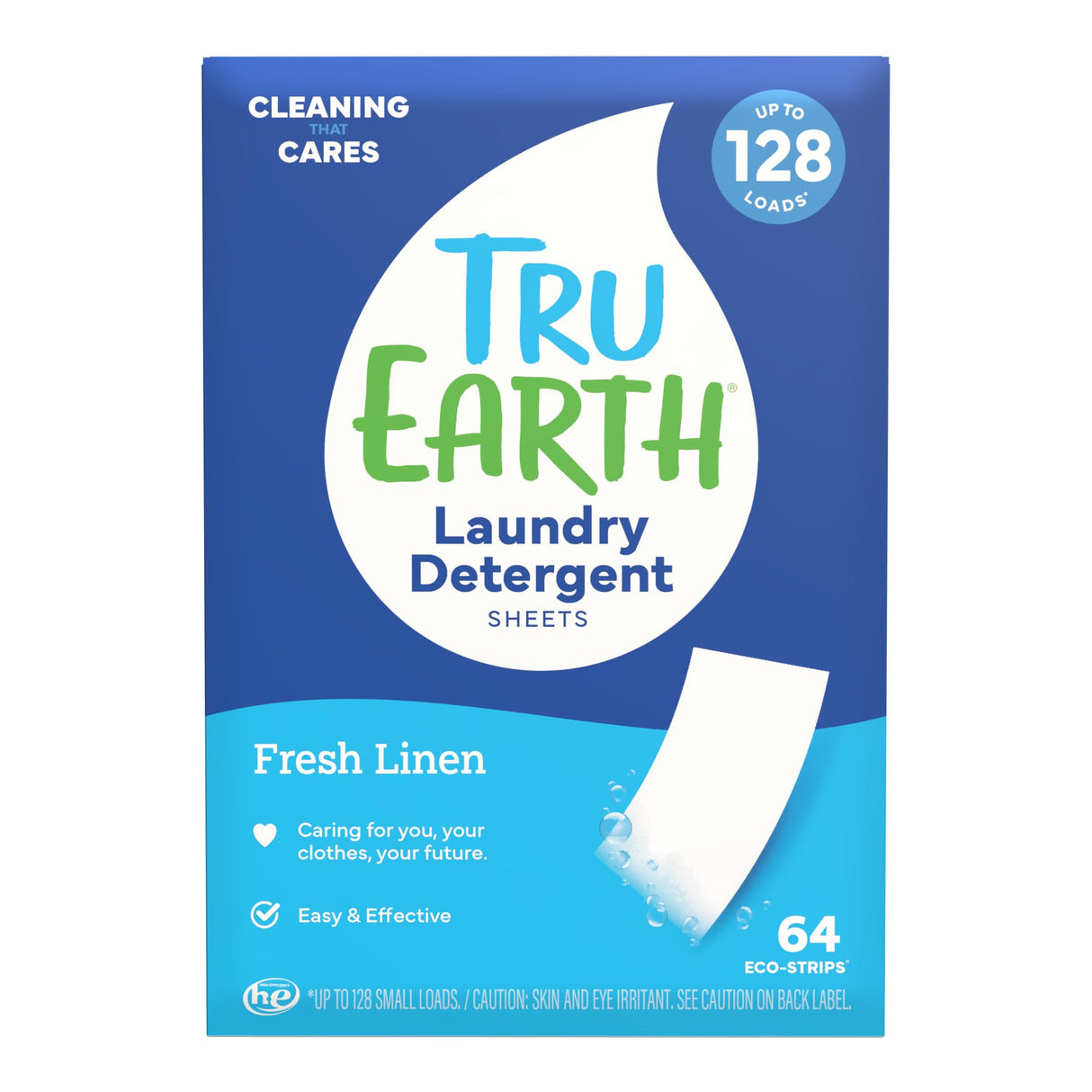 Tru Earth Compact Dry Laundry Detergent - Up to 128 Loads (64 Sheets) - Paraben-Free - Original Eco-Strip Liquidless Detergent, Travel - Fresh Linen | Packaging May Vary