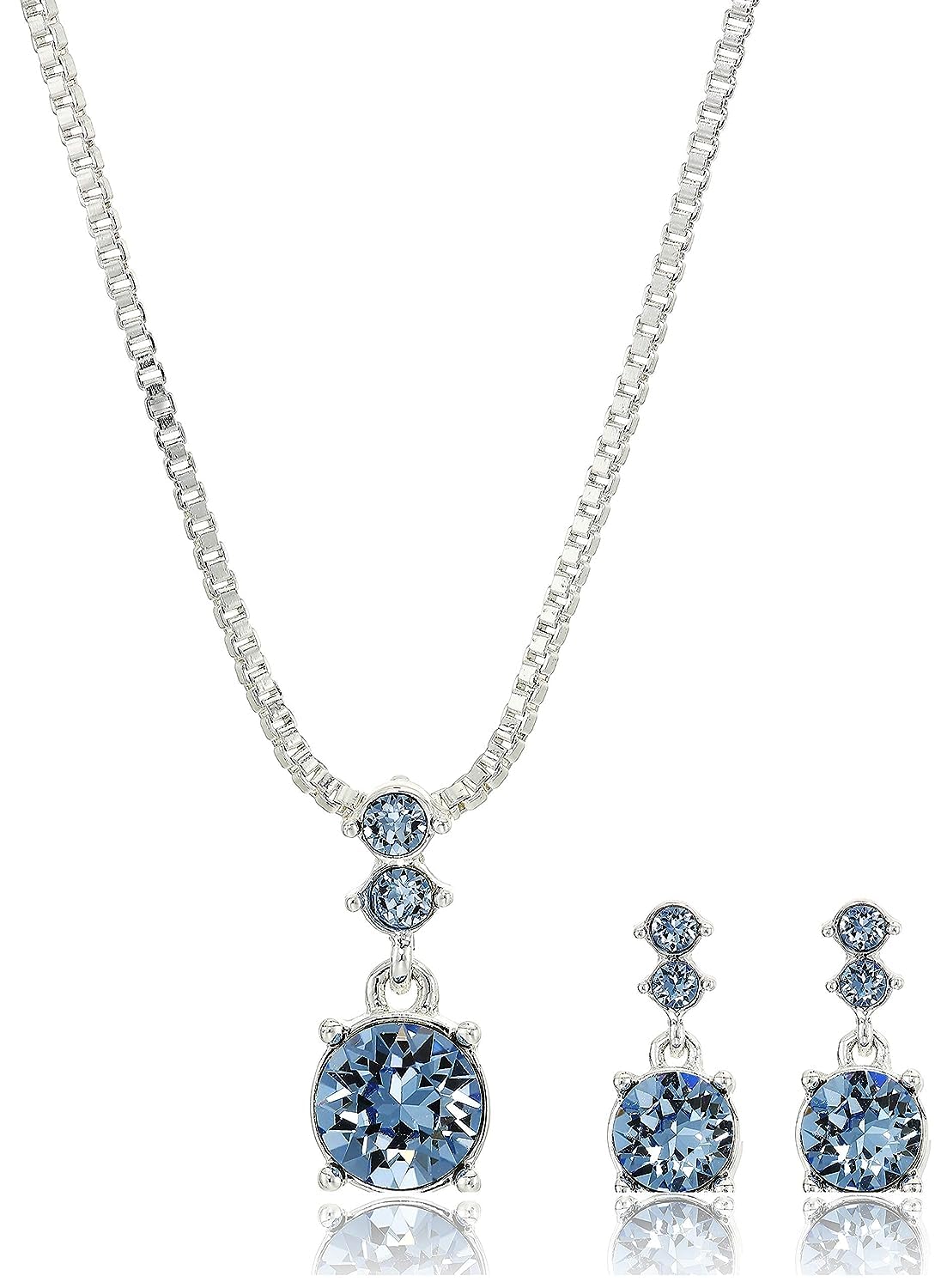 Nine West Women's Necklace and Earring Set — Silver Tone Jewelry Set with Blue and Crystal Inspired Accents, Fashion Accessories for Everyday and Dress Wear