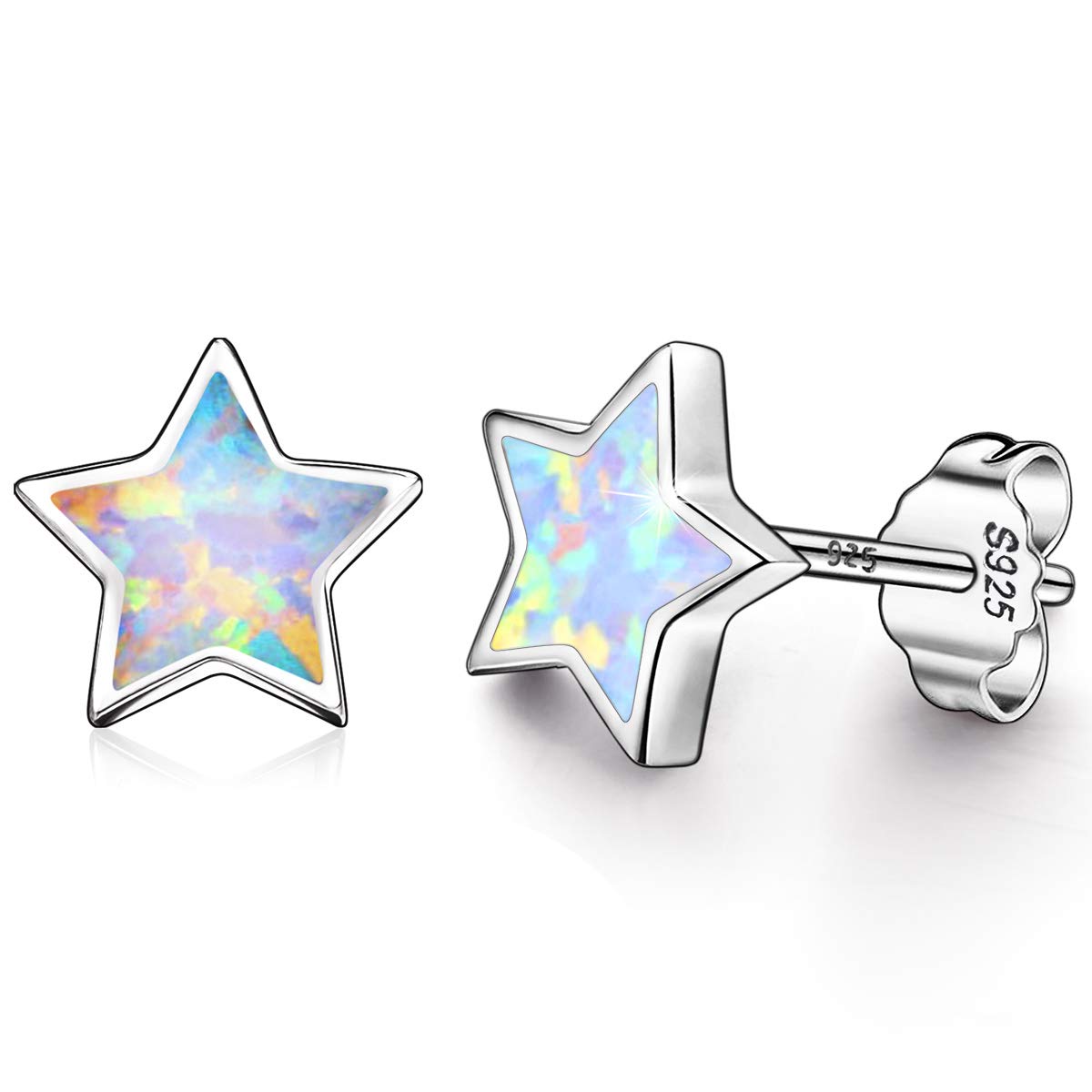 Hypoallergenic Star Girls Earrings, S925 Sterling Silver Post Fire Opal Stud Earrings For Women ARSKRO Tiny Little Small Cute Earring Jewelry Gifts for Kids Sensitive Ears