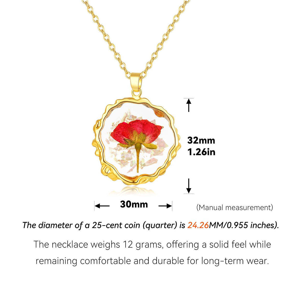 Hefestus Birth Flower Necklaces for Women,June Month Real Pressed Rose Flower Necklace,Boho-Style Personalized Jewelry,Handmade Floral Pendant,Thoughtful Gift for Christmas,Birthday|18" (Gold)