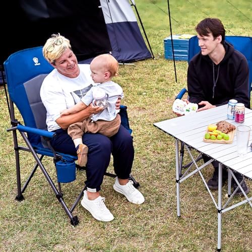 EVER ADVANCED Oversized Folding Camping Chair for Adults, Heavy Duty Lawn Chair with Side Pockets, Portable Collapsible Quad Chair for Outside, Support Up to 500lbs