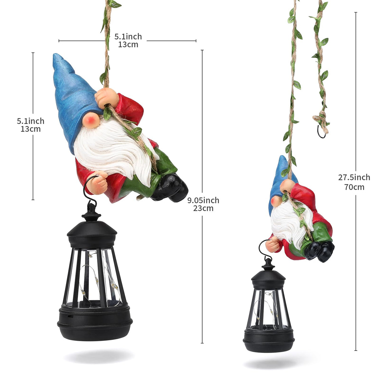 WONDHOME Solar Hanging Gnome Garden Statue Climbing Rope Gnome with LED Lantern Outdoor Decor Tree Hugger Yard Porch Wall Decoration Christmas Thanksgiving Birthday Gardening Gift for Mom Women