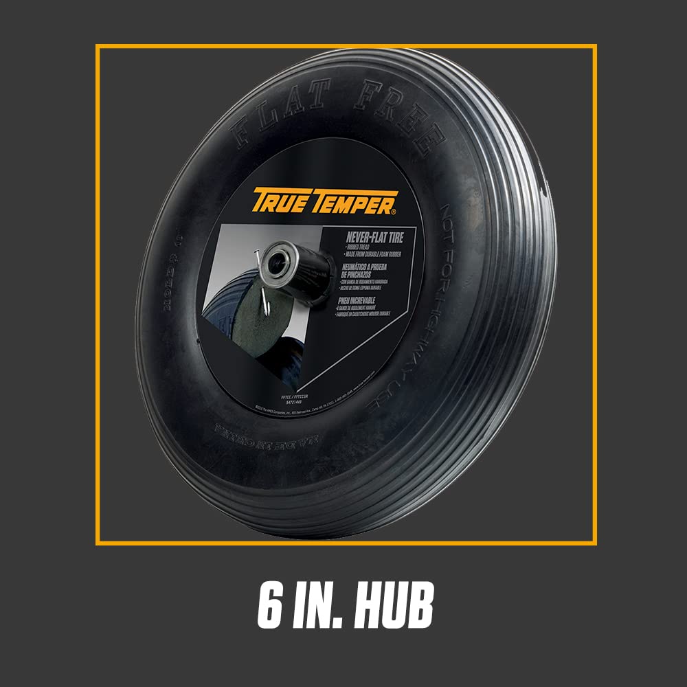 True Temper FFTCC 8 in. Hub Never Flat Wheelbarrow Tire with Ribbed Tread, 8-Inch,Black