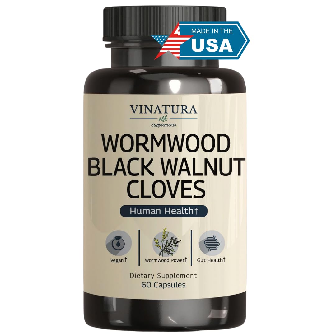 VINATURA Wormwood Black Walnut Clove Capsules - Cleanse, Detox, Intestinal Guard Formula Supplement for Humans, with Wormwood herb, Black Walnut Extract Combination, 60 Capsules