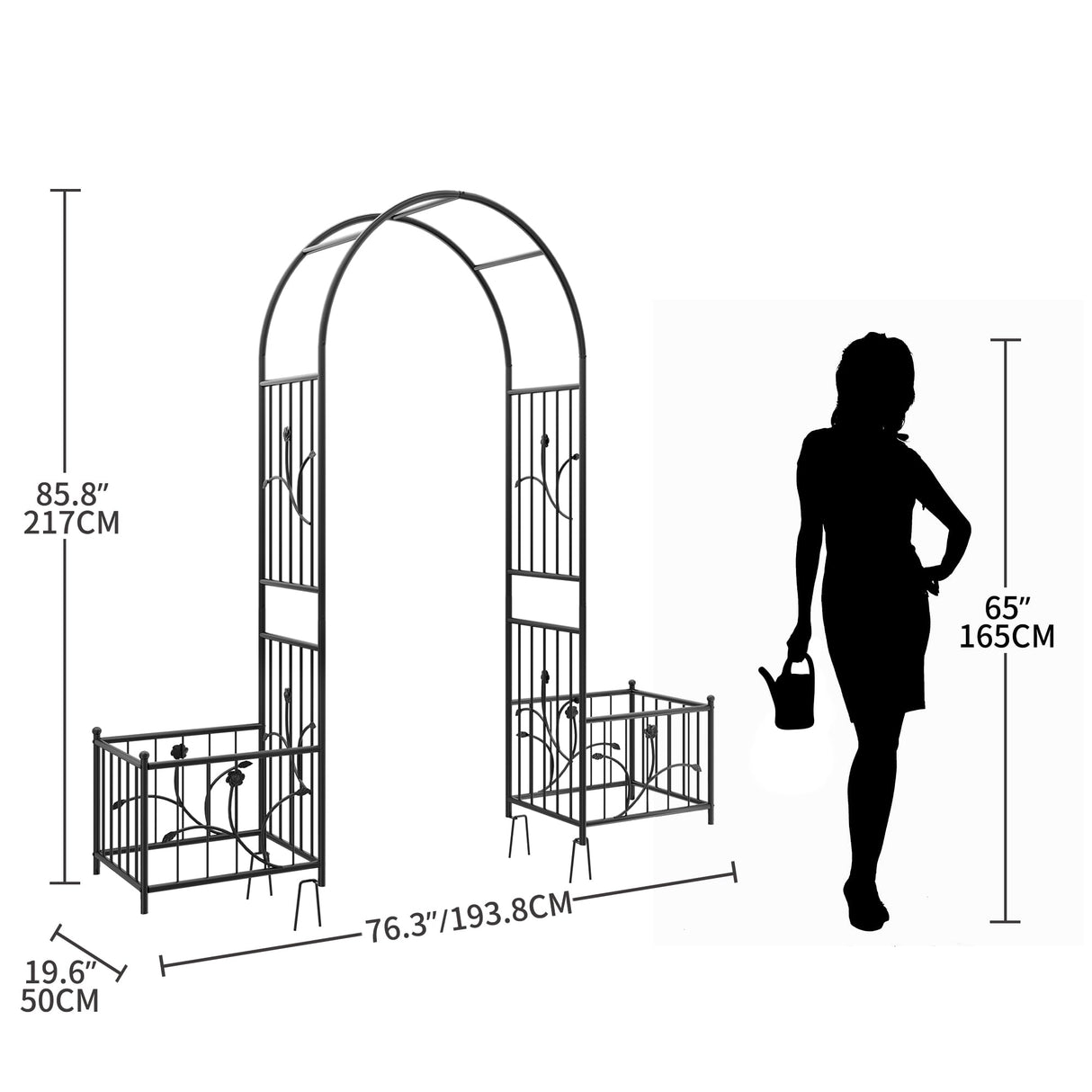Ultym 76" W x 86" H Black Metal Garden Arbor with Planter Boxes