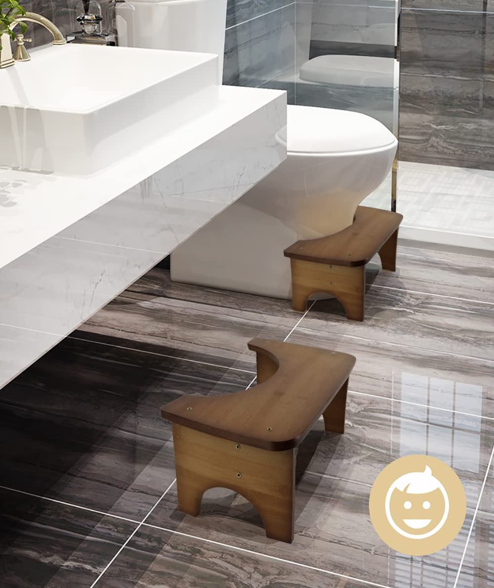 Bamboo Toilet Stool, 6.5" Toilet Stool Squat Adults & Kids, Portable Simple Curve Squat Toilet Potty Stool, Non-Slip Poop Stool for Bathroom, Improve Squatting Posture and Comfort (Brown)