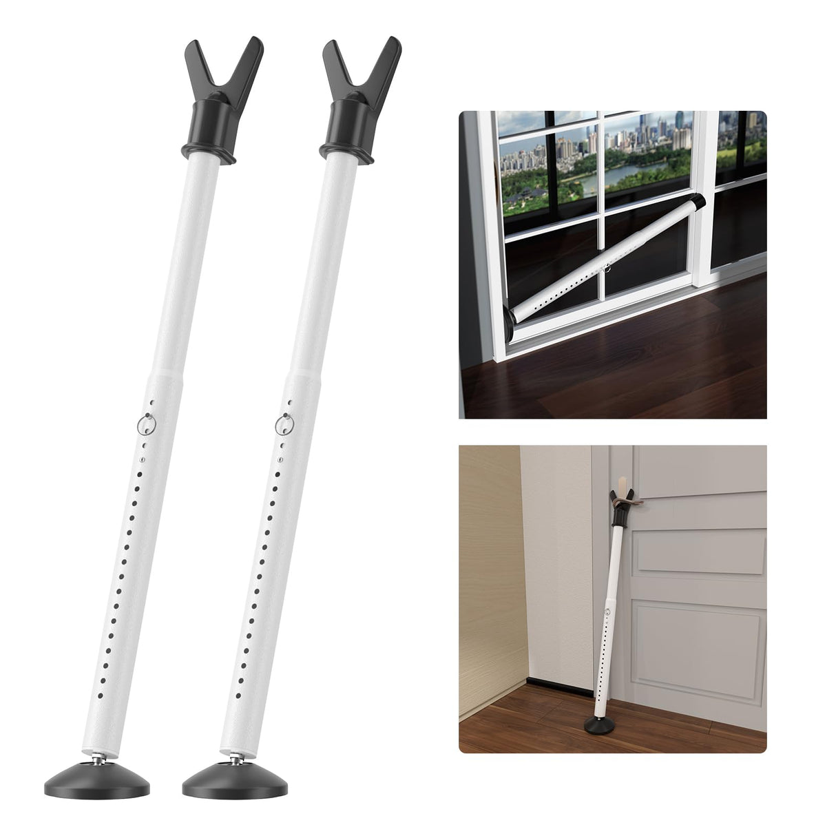 Door Security Bar 2 Pack, Heavy Duty Metal Door Stoppers, 2 in 1 Adjustable Door Jammer 18-51 Inch for Hinged & Sliding Patio Doors, Large Non-Slip Base for Apartment Home Travel Hotel Dorm