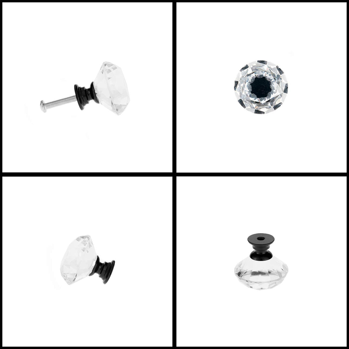 YourGift 12 Pack Drawer Knobs Diamond Shaped Crystal Glass 40mm Cabinet Knobs Pull Handles (40 mm, 12 Pack, Black)