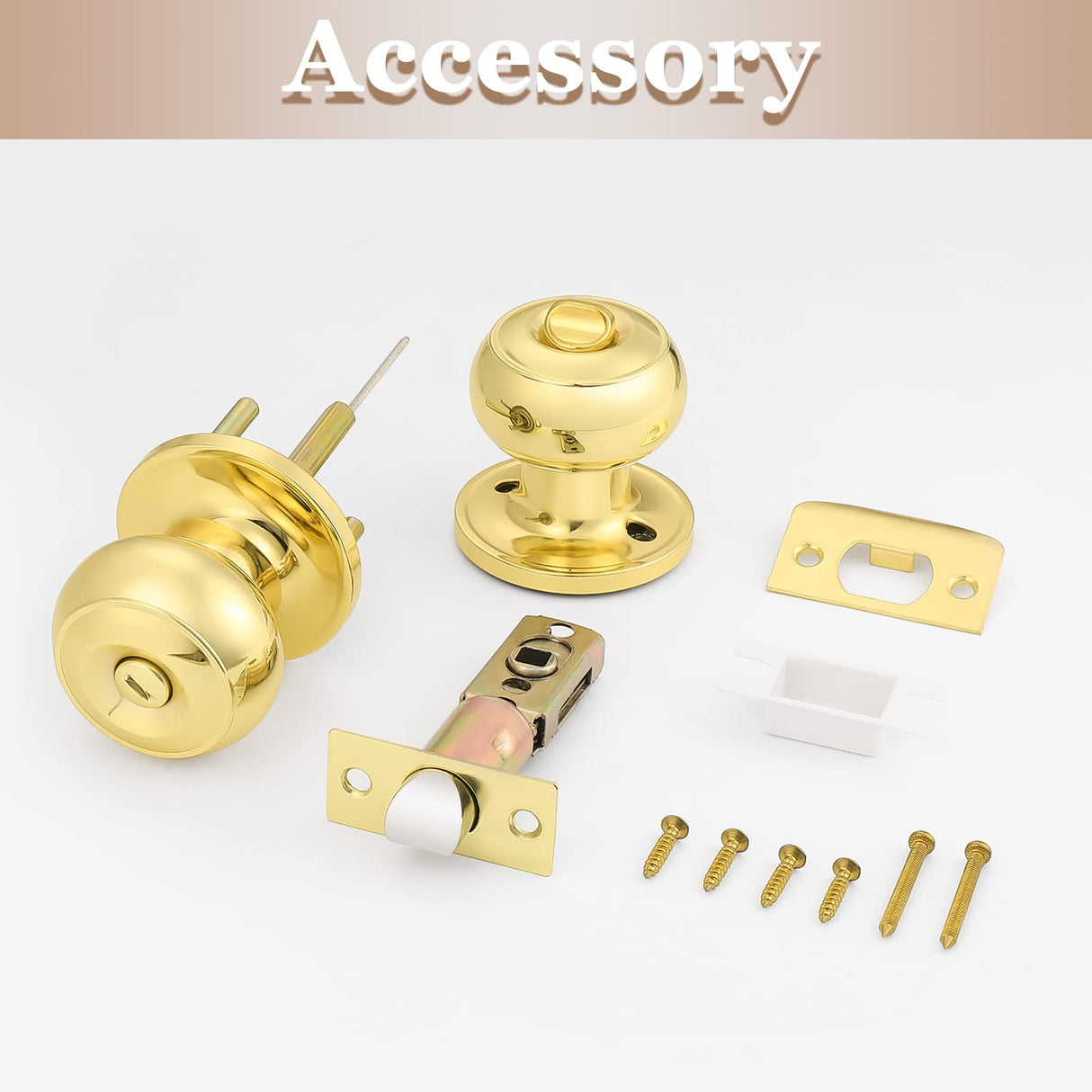 Probrico Privacy Door Knobs Lock Interior Bedroom Bathroom Door Handle Polished Brass Round Ball Keyless Lockset 5 Pack