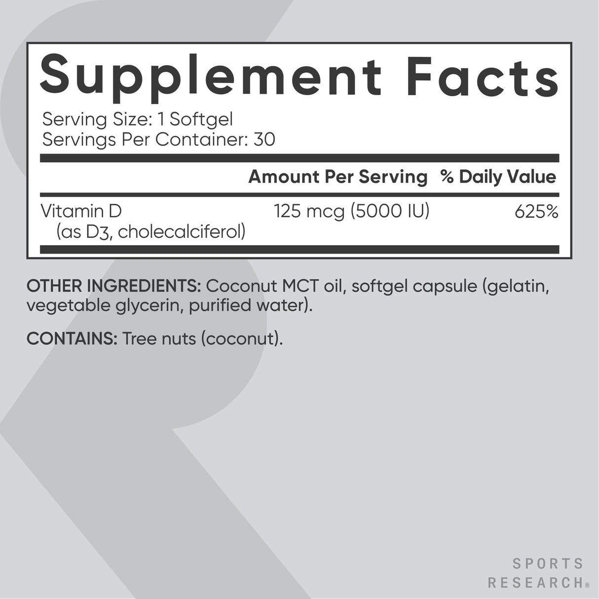 Sports Research Vitamin D3 5000 IU with Coconut MCT Oil - Extra Strength Vitamin D Supplement - Non-GMO Verified, Gluten & Soy Free – 125mcg, 30 Liquid Softgels (Pack of 2)