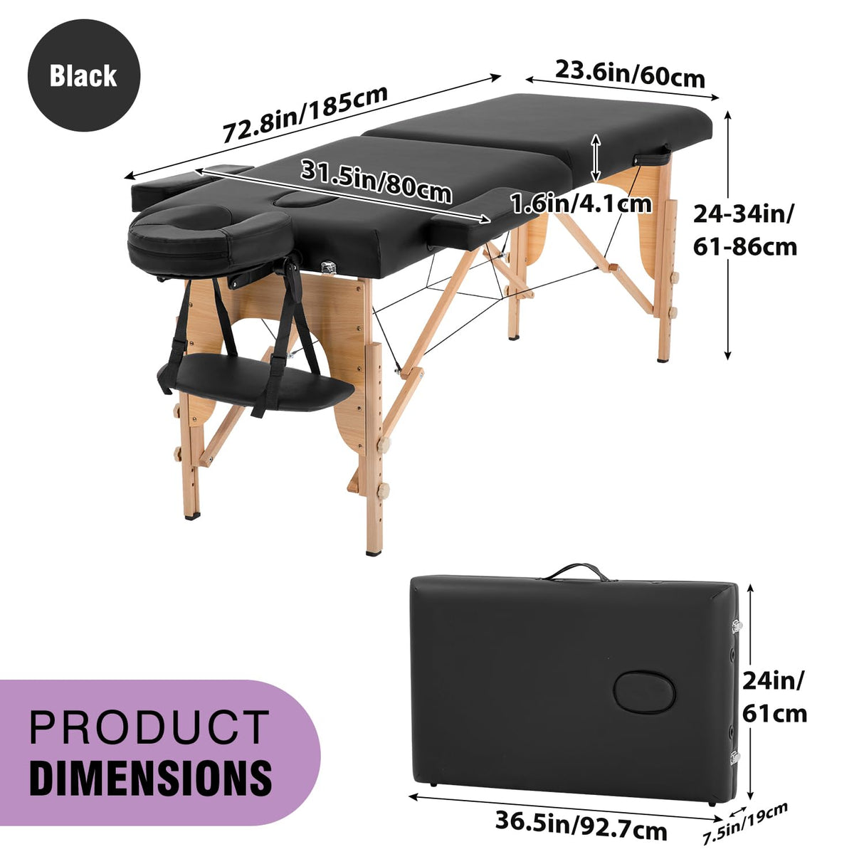 BestMassage Massage Bed Portable Massage Table 24 in Wide Lash Bed Heigh Adjustable 2 Folding with Non-Woven Bag for Spa Footmassage Facial CareSpa Tattoo
