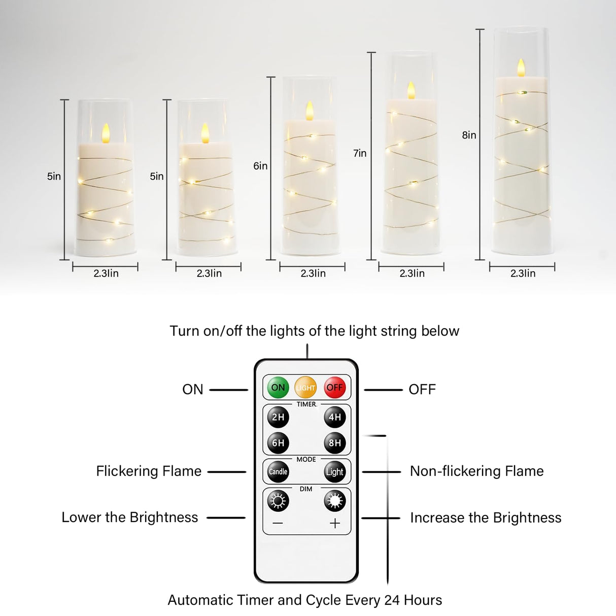 kakoya Flameless LED Candles with Timer 5 Pc Flickering Flameless Candles for Romantic Ambiance and Home Decoration Stable Acrylic Shell,with Embedded Star String,Battery Operated Candles(White)