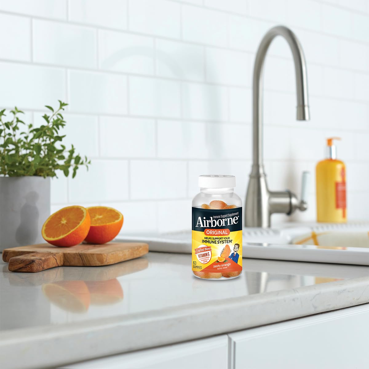 Airborne 750mg Vitamin C Immune Support Supplement Gummies for Adults, Zesty Orange Flavor, Gluten Free Crafted Blend with Powerful Antioxidants Vitamins A C & E, 63 Gummies (3 Pack)