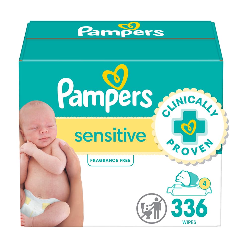 Pampers Baby Wipes, Sensitive, Water Based Wipe, Clinically Proven, Hypoallergenic, and Unscented for Babies, 1008 Wipes Total (12 Flip-Top Packs)