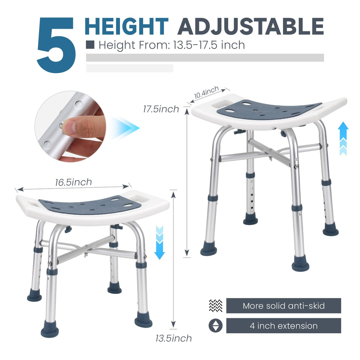 Heavy Duty Shower Chair for Inside Shower, Height Adjustable Shower Seat, Tool-Free Assembly Tub Chair, Handicap Shower Bench, Bath Stool for Senior, Elderly & Adults