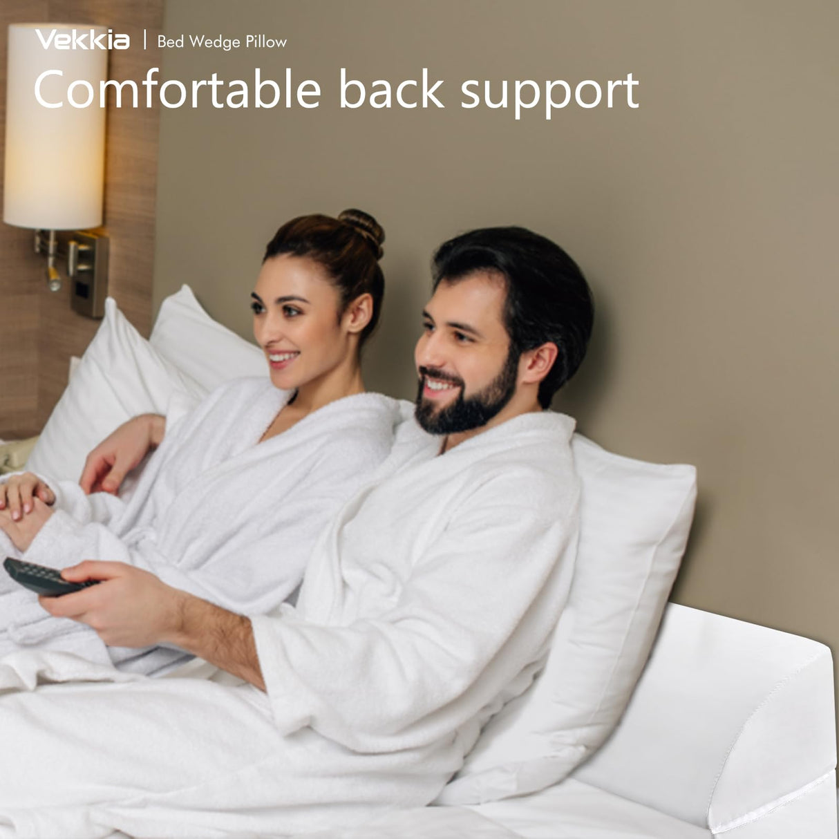 Vekkia King Bed Wedge Pillow for Headboard/Wedge Pillow Headboard/Bed Gap Filler/Headboard Pillow,Pillow Wedge for Headboard Gap0-3.5",Stop Loosing Your Pillows,Phone&Glasses(White 76"x6.5"x4.5")