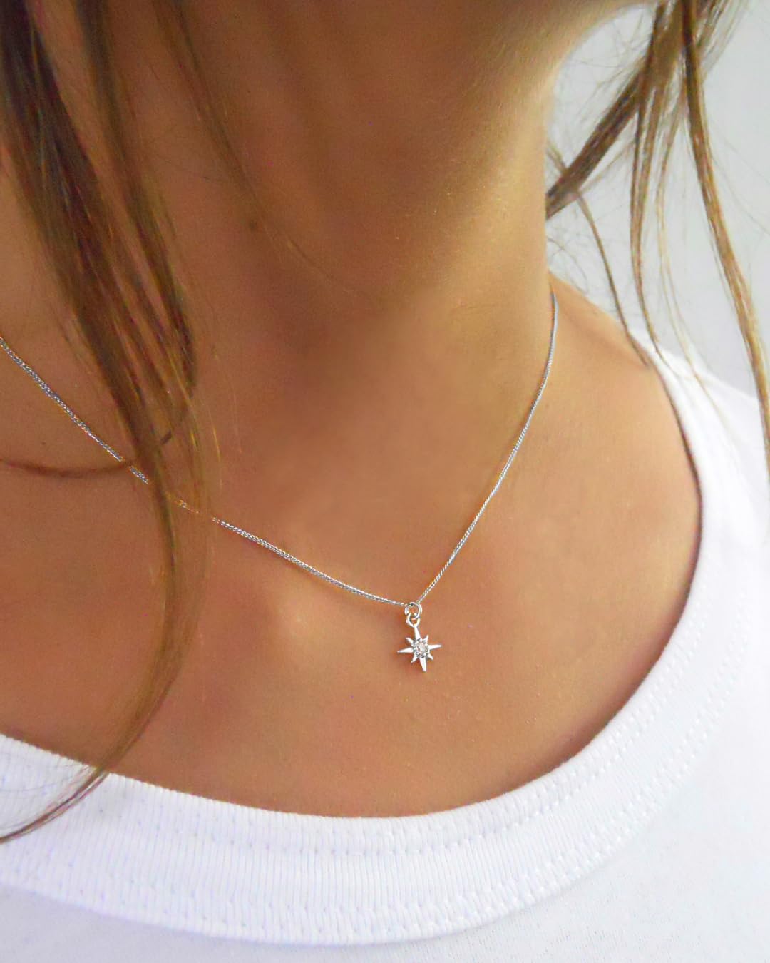 Annika Bella North Star Necklace, Cubic Zirconia Pendant, Silver Chain Necklace, Celestial Jewelry for Women, Gift for Her (1pc)