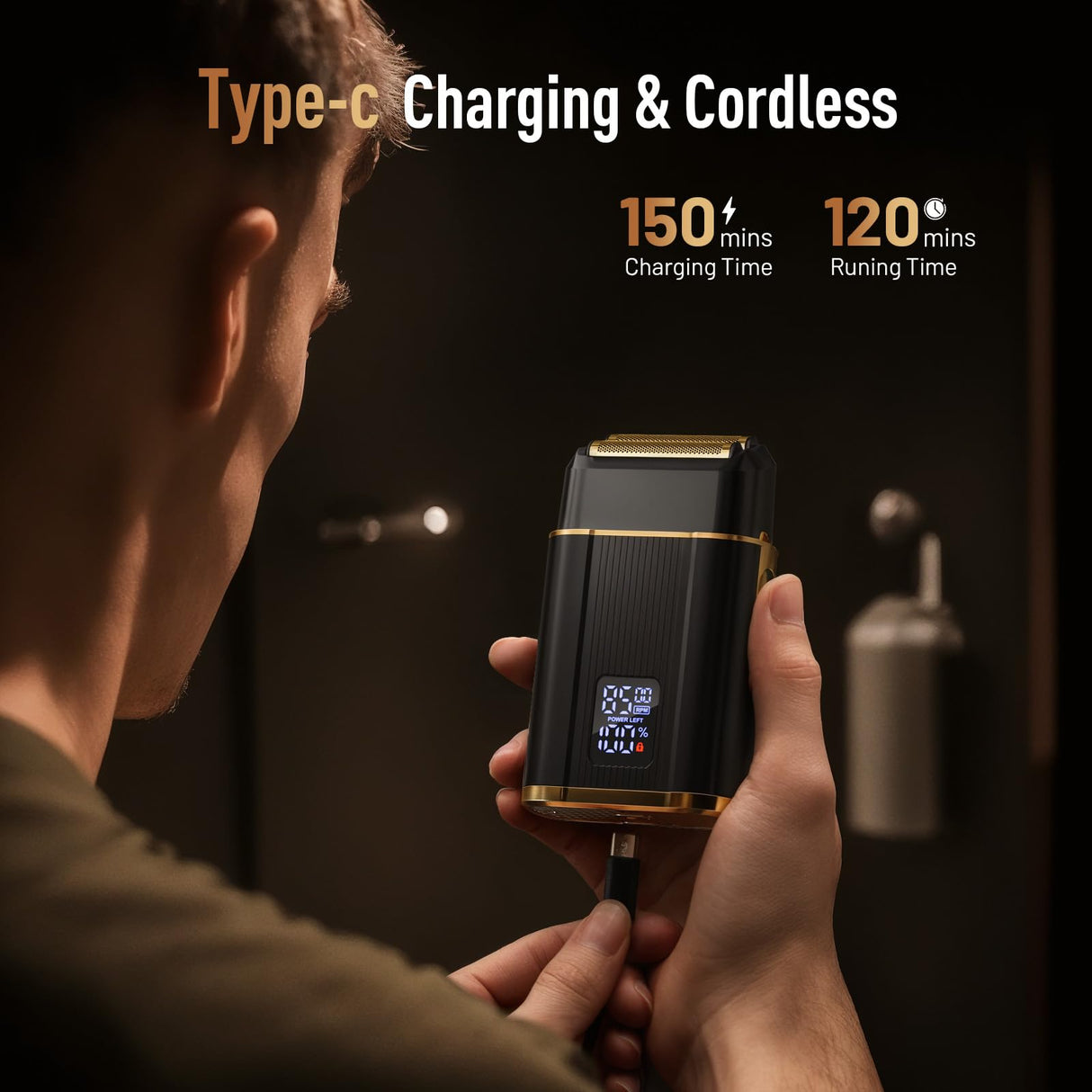 Foil Shavers for Men, High Speed Double Floating Blades Electric Razor, IPX6 Waterproof Dry/Wet, 2 Adjustable Speed Electric Shaver with LED Display, USB-C Deep Black