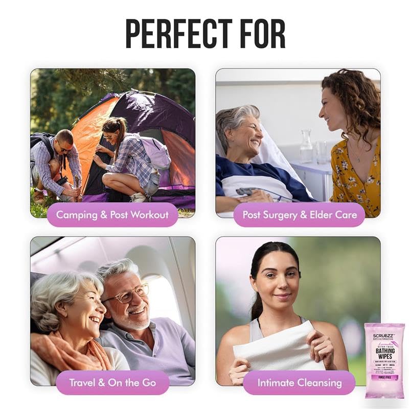 Extra Large Bath Wipes for Adults Bathing No Rinse - 40 Disposable Body Cleansing Wipes for Men, Women & Elderly - Great for Gym, Camping, Post Surgery - Shower Wipes - Lavender