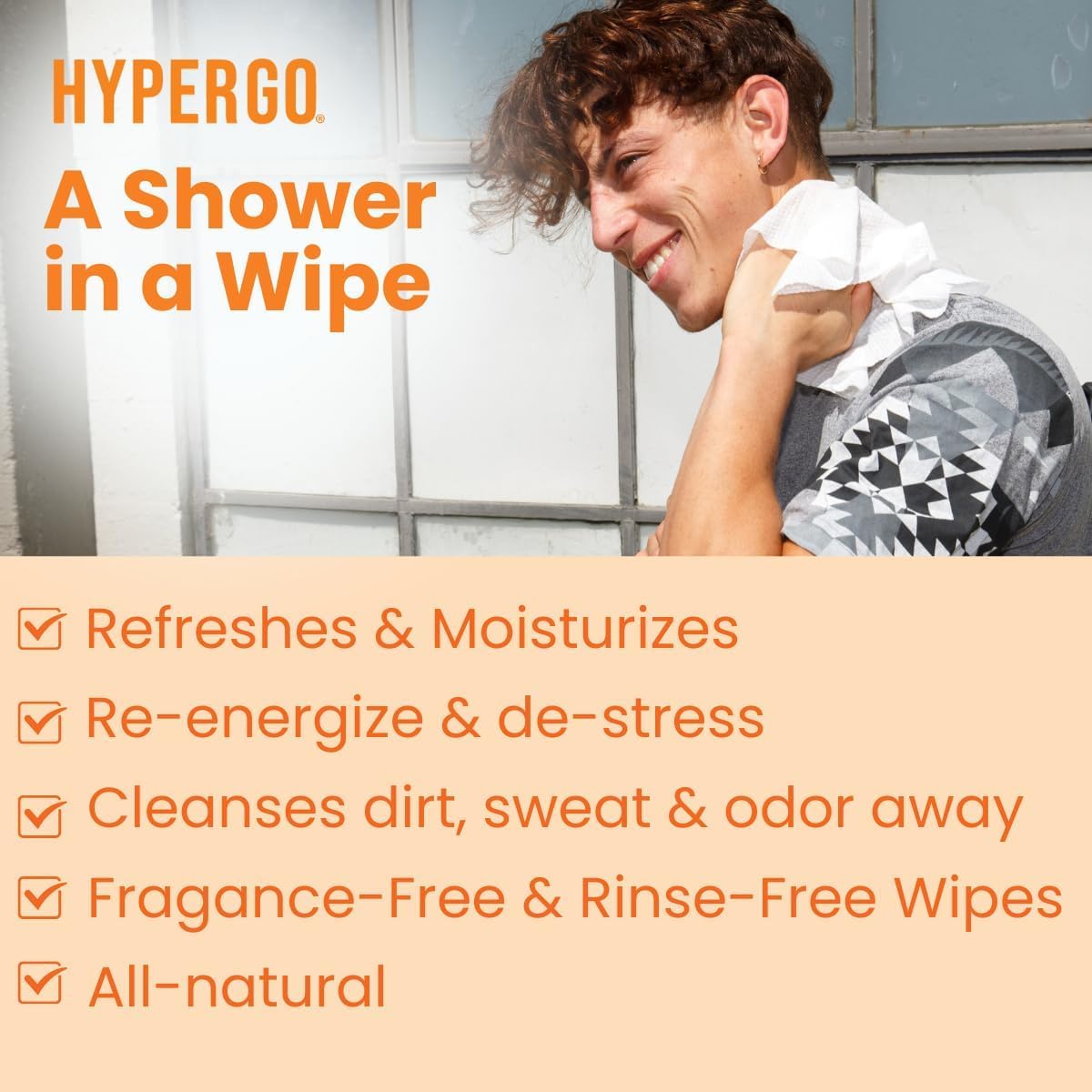 HyperGo XL Body Wipes for Women & Men – 12" x12" Rinse-Free Full Body Cleansing Wipes 2-20 Count Packs - Unscented | Biodegradable, Hypoallergenic, Aloe-Infused | Gym, Festival, Camping Essentials