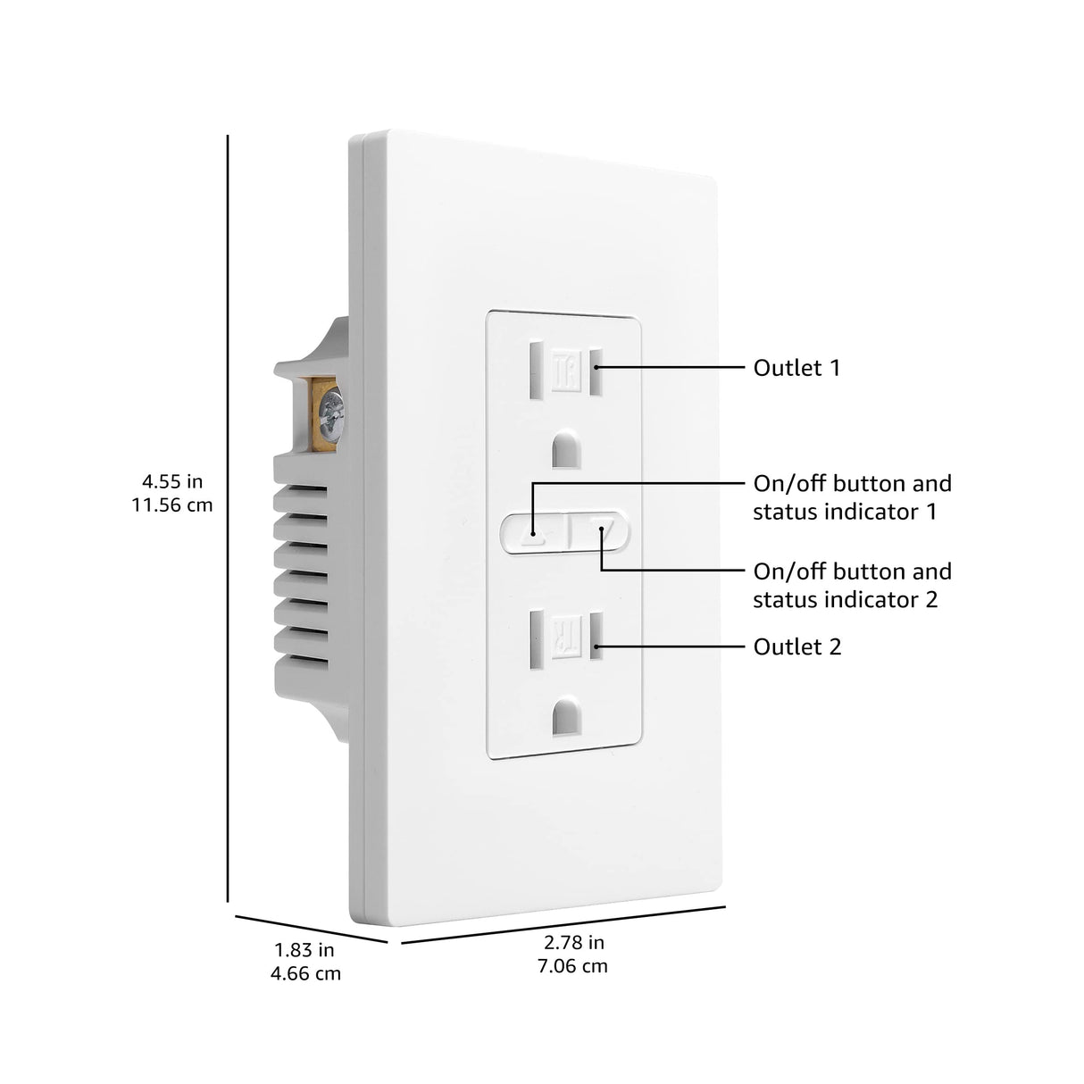 Amazon Basics Smart In-Wall Outlet, Works with Alexa Only, Individually Controlled Outlets, Voice Control, WiFi, 15 Amps, 2.4 GHz, No Hub Required, White