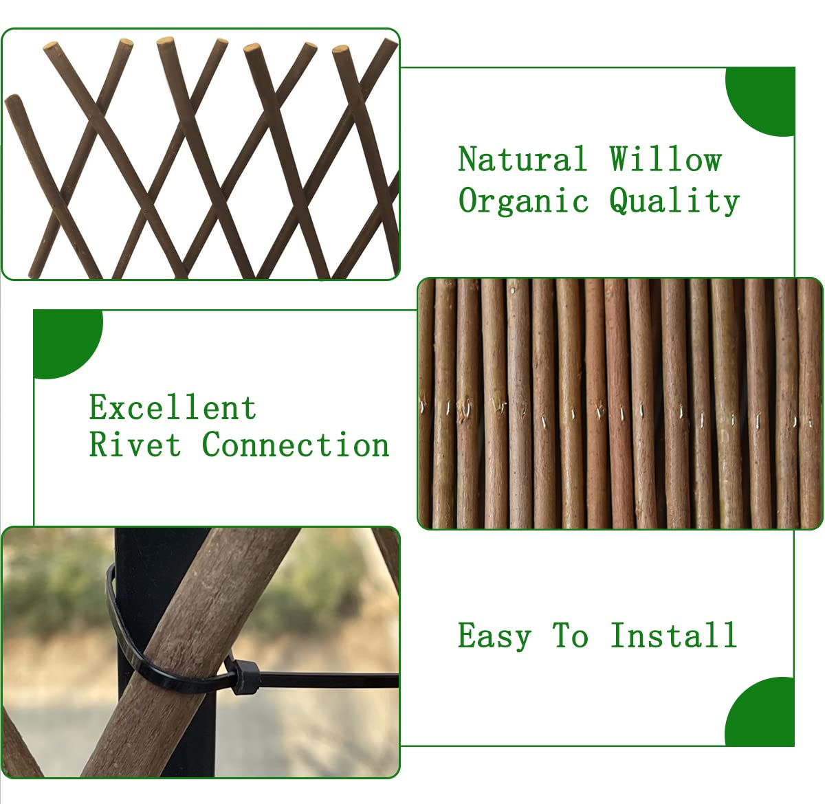 Helprise Expandable Willow Lattice Fence Panel Plant Support Garden Trellis Willow Trellis Fence for Climbing Plants Vine Ivy Rose Cucumbers Clematis Outdoors Garden Yard,36X92 Inch(2PC)